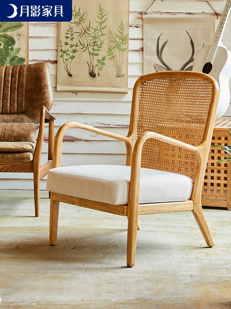 

The Nordic single solid wood sofa chair recreational chair the balcony the cane makes up single chair lazy chair armrest