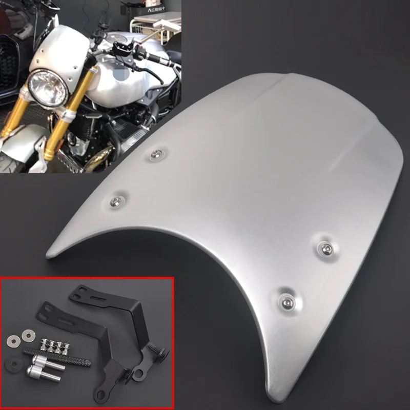 Motorcycle Headlight Windshield Fairing Windscreen Aluminum Alloy Wind Deflector W/ Bracket For BMW R Nine T 2014-Up