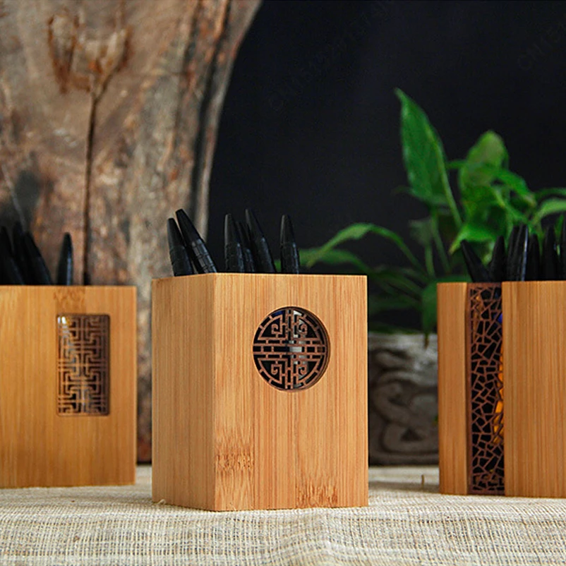 Полый резной держатель для хранения дома и в офисе 11x8 см бамбуковый Настольный