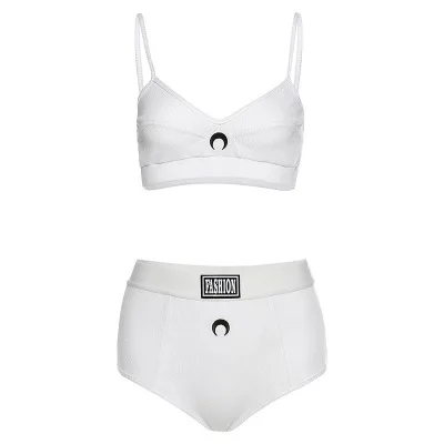 

Fashion Women Underwear Moon Embroidered Dew Navel Tops Punk Backless Fashion Sexy Deep V High Waist Panty Lingerie Suit