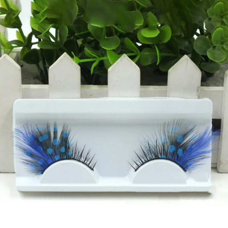 Sexy Blue Eye Lashes Dot Thick Feather Fake Eyelashes Peacock Prints Volume False Eyelash Stage Performance Cosplay Makeup | Красота и
