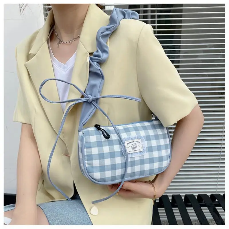 

2021 Nylon Women's Handbags Teenage Girls Baguette Fashion Luxury Ladies Shoulder Bags Plaid Crossbody Bags For Female Wallet