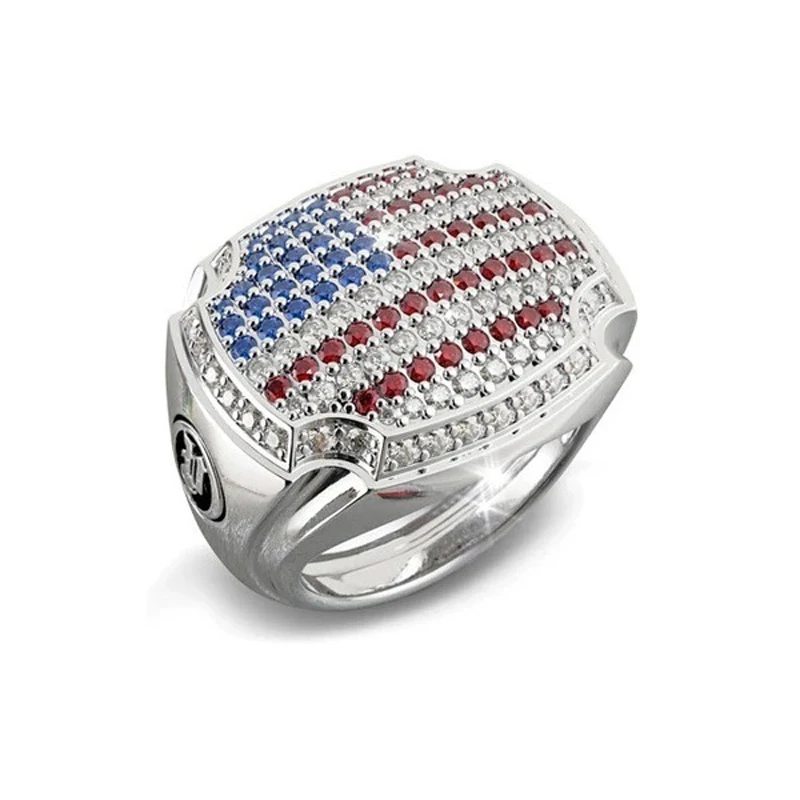 

Creative Fashion American National Flag Ring Ruby White Sapphire Ring Jewelry White Gem Rings For Color Flag Men's Women's Ring