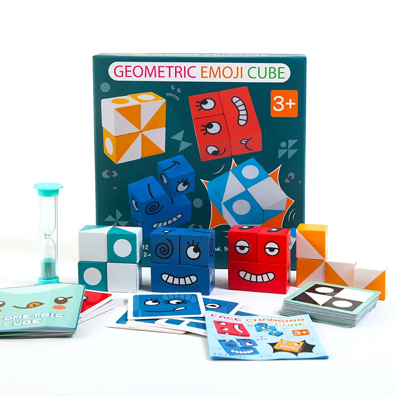 

Children Wooden Expression Puzzled Magic Cube Building Blocks Montessori Educational Toys Logical Thinking Parent-child Gift