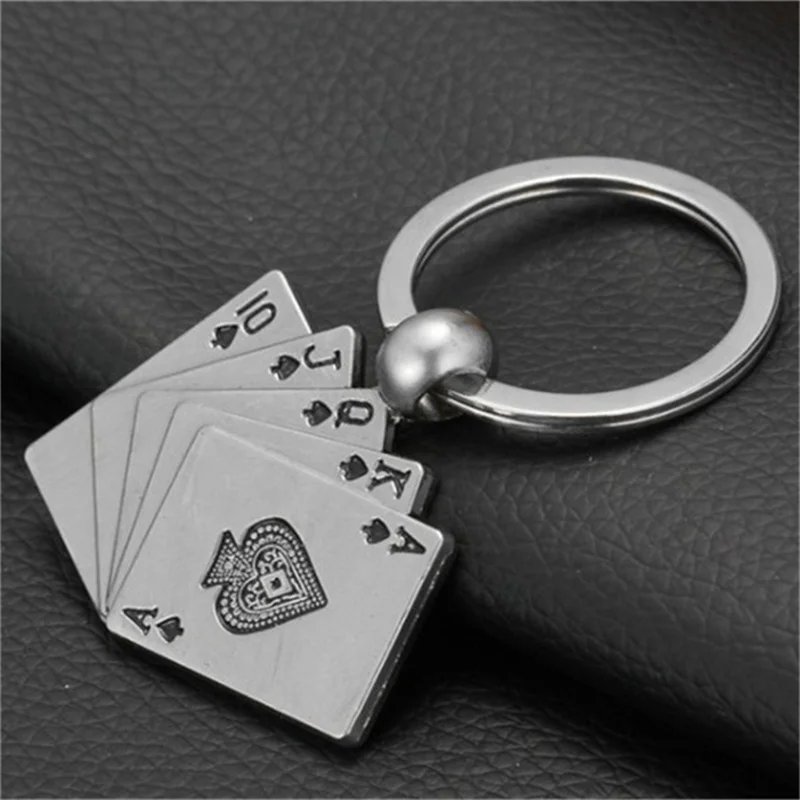 

Fashion And Novelty Las Vegas Poker 10 J Q K A Charm Keychain Men's Trinkets Playing Card Key Chain