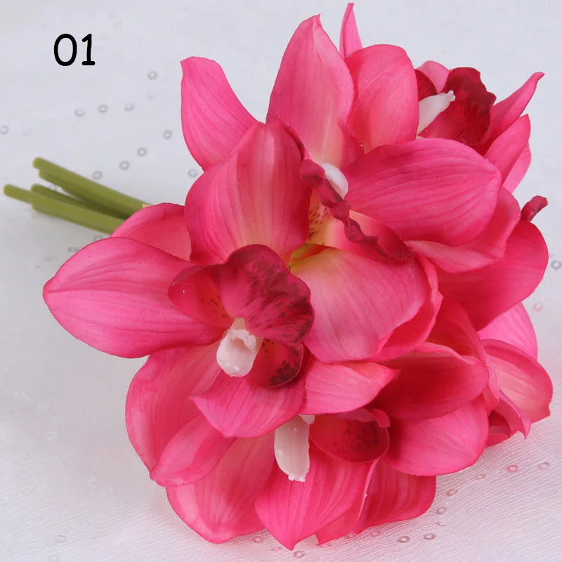 01 1 Набор, настоящее прикосновение, cymbidium, 6 головок, для украшения стола, цветок, сделай сам, для свадьбы, невесты, ручная работа, цветы, домашний декор, искусственная Орхидея - Цвет: 01