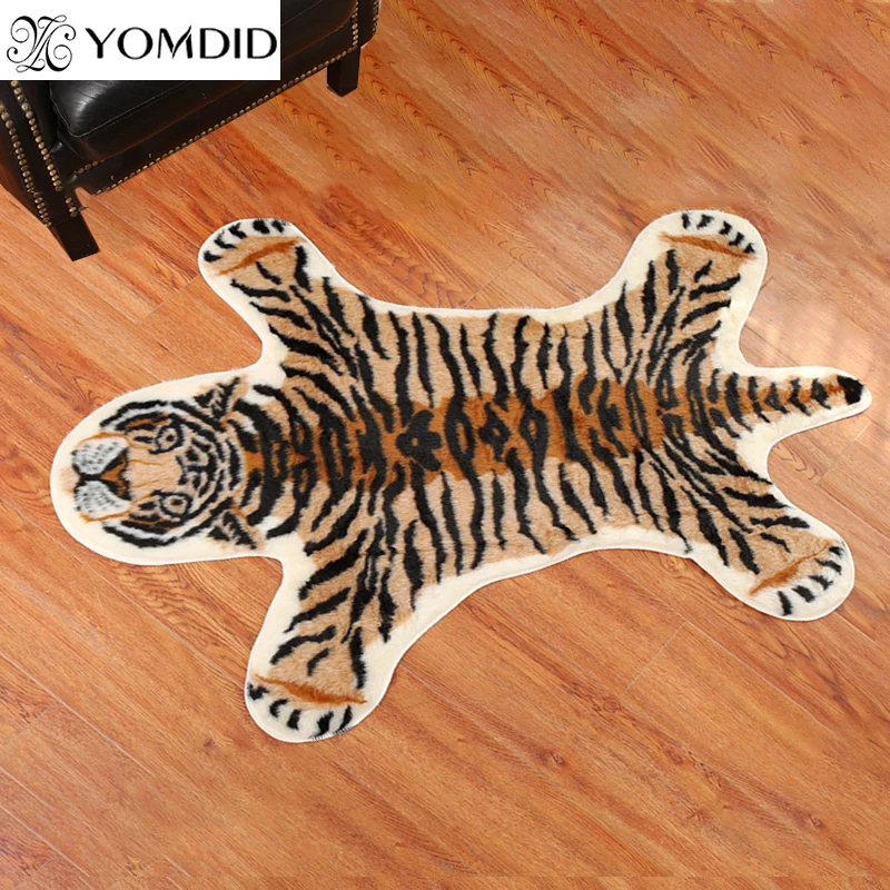 Tiger Printed Rug Cow Leopard Tiger Printed Faux Carpet NonSlip Antiskid Mat Animal Print Carpet Plush Composite Suede Bottom