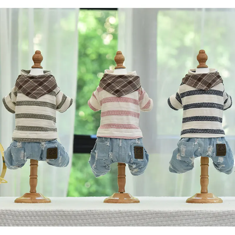 Pink Blue Green Colors Four Legs Warm Cotton Padded Dog Clothes for Autumn and Winter Puppy Pet Striped Thicken Jumpsuit | Дом и сад