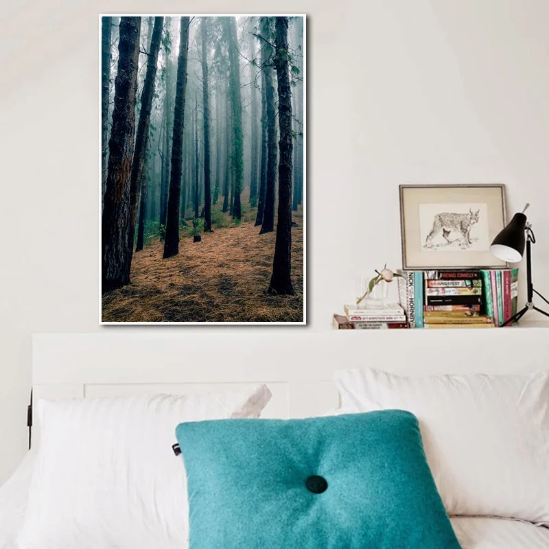 

Nordic Wall Art Poster Printing Forest Landscape Canvas Painting Red Yellow Fallen Leaves Pictures Modern Home Mural Decor