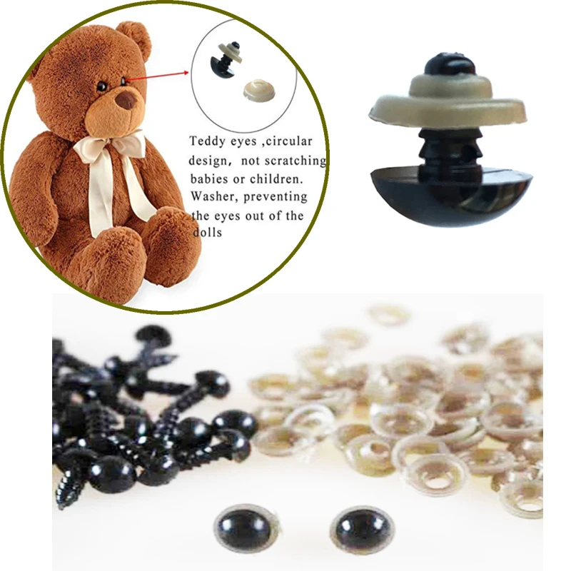 

100PCs 5-14mm Black Plastic Amigurumi Eyes Safety Eyes For Teddy Bear Stuffed Toys Snap Animal Puppet Dolls Craft Eyes For Toys