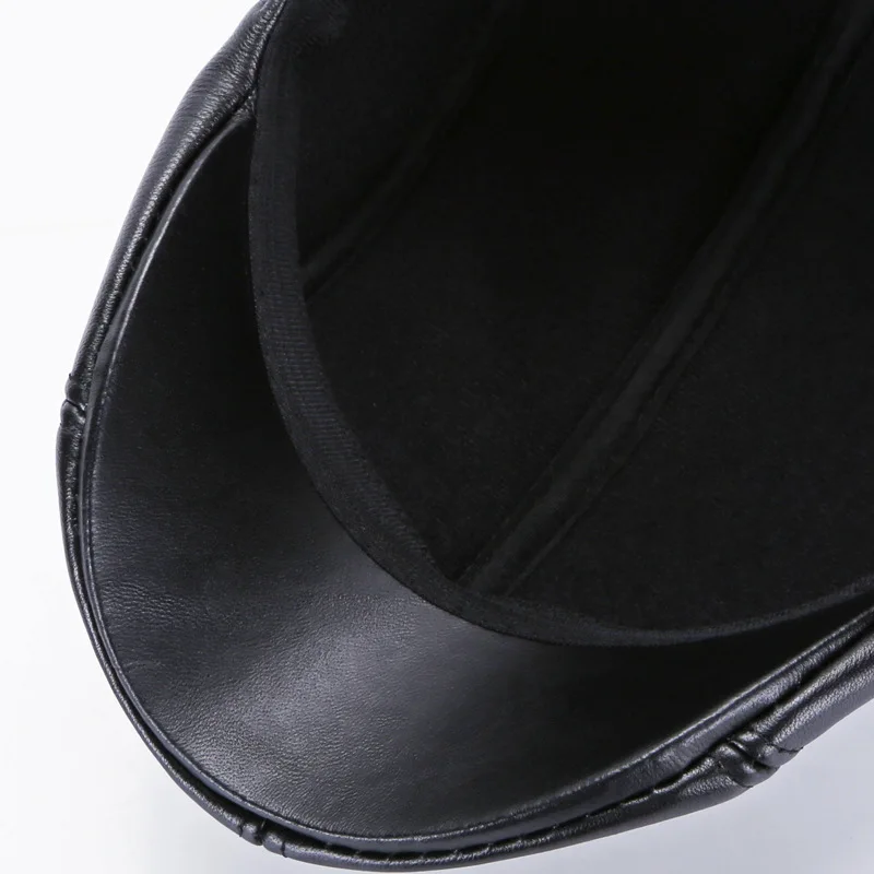 

Brand genuine sheepskin leather hat, warm autumn and winter men's cap, outdoor leisure black hat