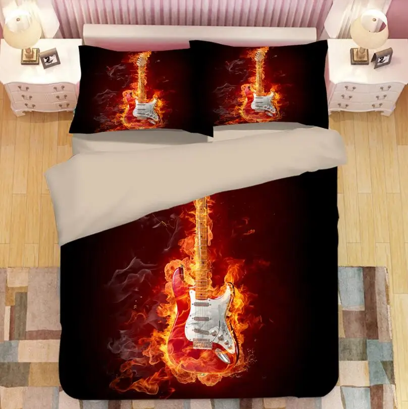 

3D Rock guitar Print Bedding Set Duvet Covers Pillowcases One Piece Comforter Bedding Sets Bedclothes Bed Linen 01
