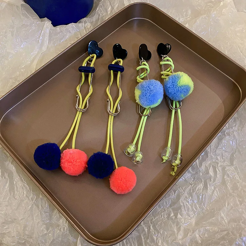 

LOVOACC Hip Hop 2 Styles Candy Colour Cotton Ball Pendant Earrings for Women Ladies Long Rubber Band Earrings Winter Jewelry
