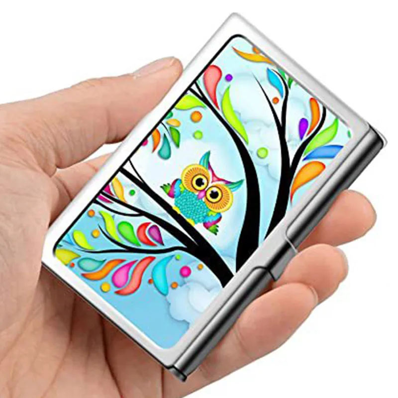 

Creative Cartoon Pattern Metal Business Card Holder Storage Box Office School Dest Organizer Case Exhibition Gift