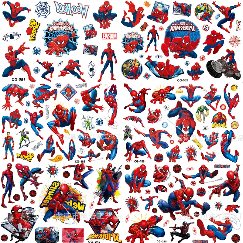 Марка Вселенная Мстителей Spiderman Клейкие татуировки Человек-паук Мультяшные наклейки для детей Подарки на день рождения Игрушки Милые на.