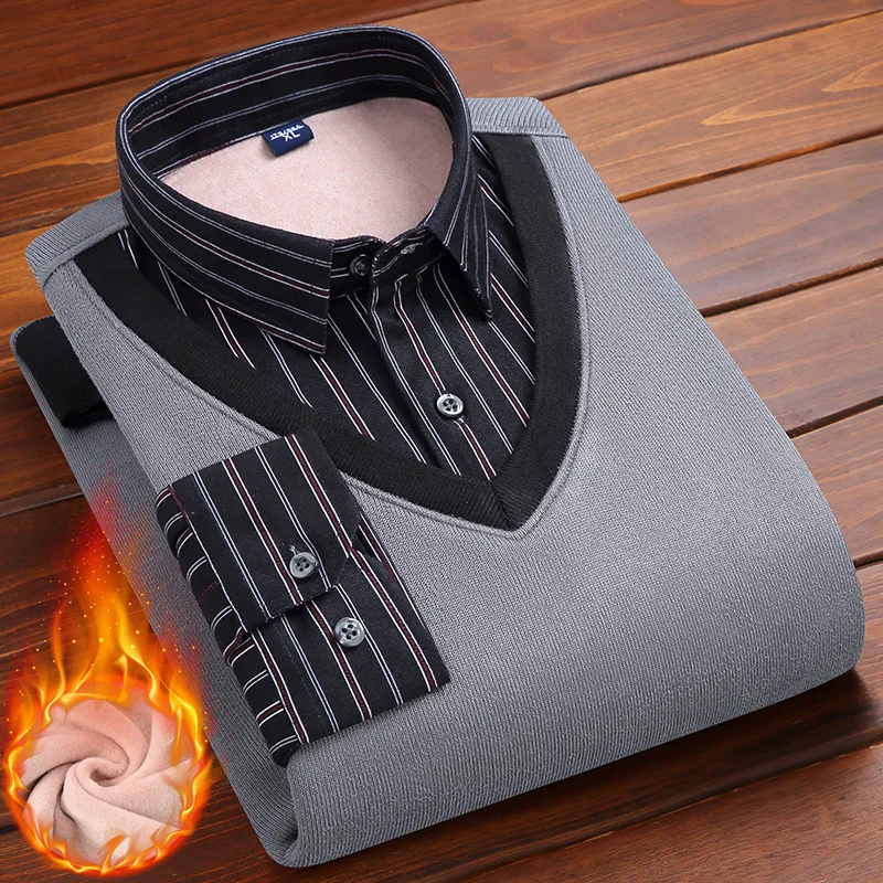 

2021 зимний праздничный двухжилет для столкновений, теплая рубашка, мужской бархатный плотный мужской свитер, повседневная одежда CY