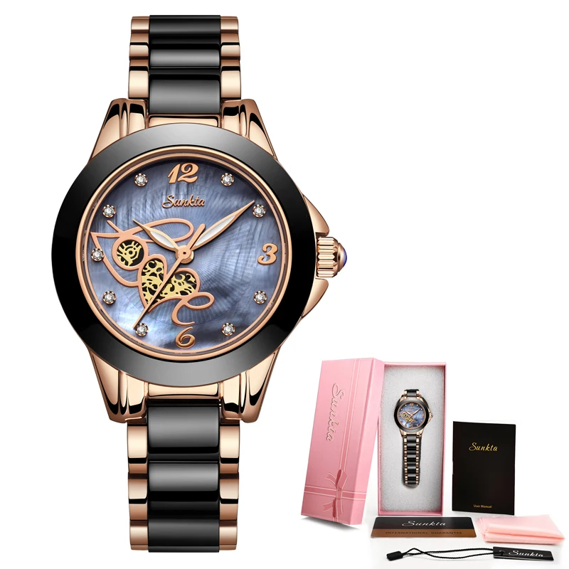 

SUNKTA New Ceramic Watch Women Quartz Watches Ladies Top Brand Luxury Female Wrist Watch Girl Clock Wife gift Zegarek Damski+Box
