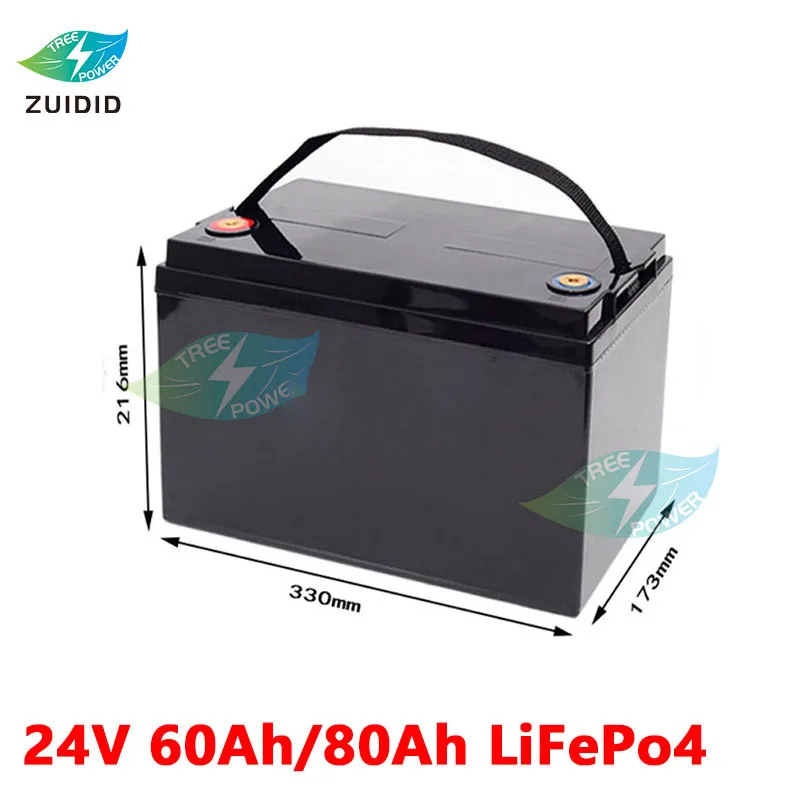 

24V 80Ah 60Ah LiFepo4 battery pack for energy storage system UPS EV scooter motor home golf trolley solar +10A charger