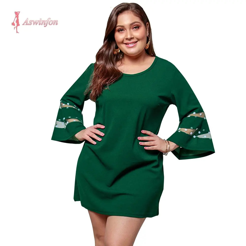 Женское мини платье туника Aswinfon осеннее большого размера с длинными рукавами и