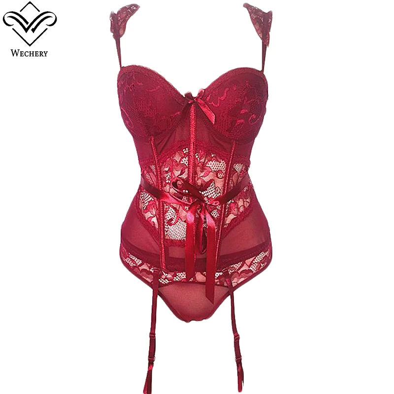 Женский красный корсет Wechery сексуальный кружевной сетчатый топы пуш-ап Черные