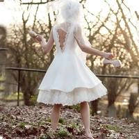 vintage 50s design short wedding dress knee length low v back satin lace edge retro bridal gowns casual vestido de noiva
