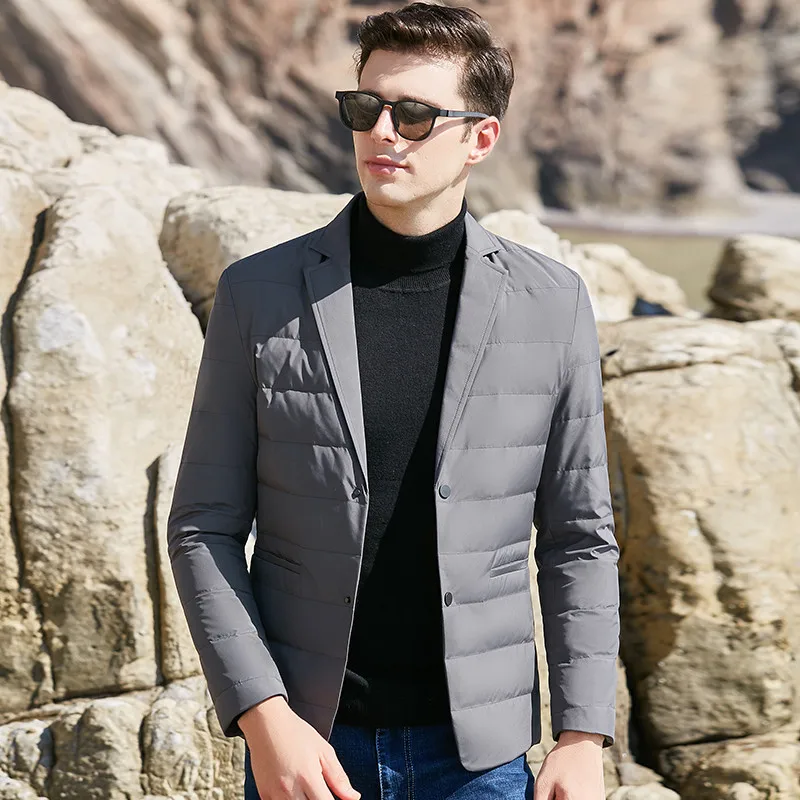UCAK Brand 90% White Duck Down Down Jackets Suit Clothing Men New Classic Streetwear Turn-down Collar Feather Blazers U8029