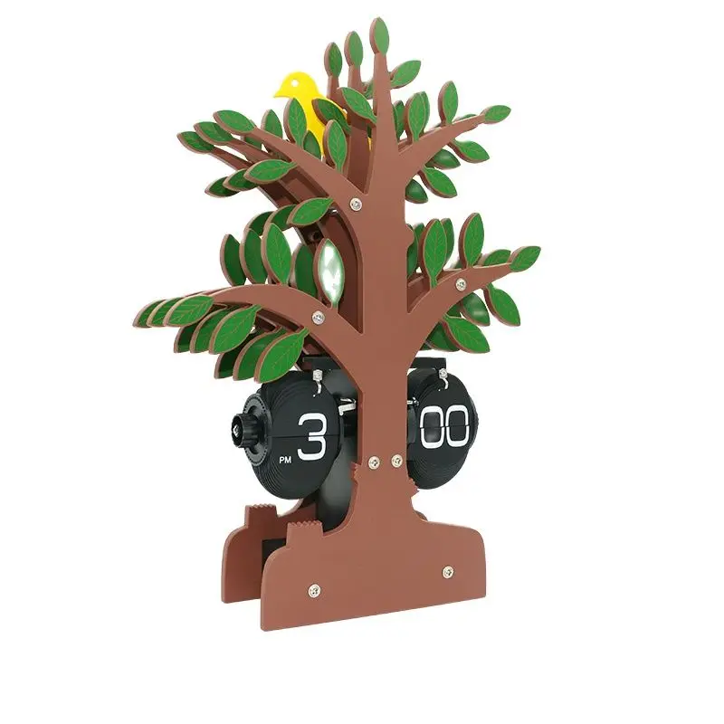 

Креативные автоматические флип-часы с птичьим деревом, большие художественные настольные часы для гостиной, креативные механические насто...