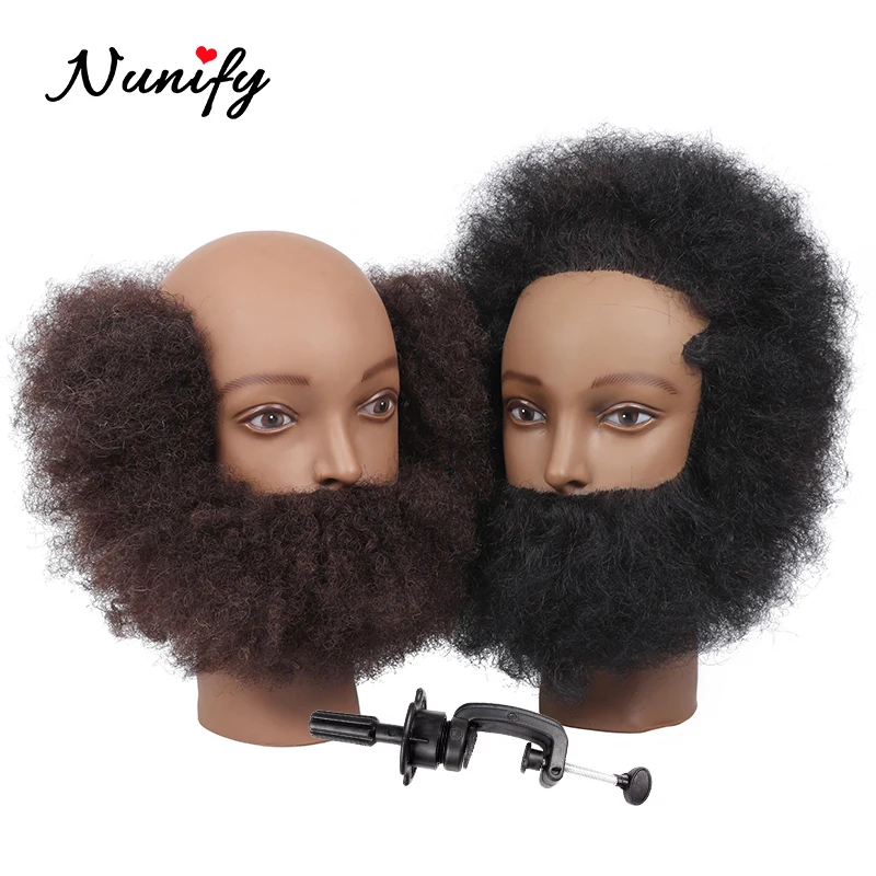 Nunify 2 Styles Short Afro Kinky Curly Hair Training Head 100% Real Human Hair Manequin Hair Doll For Black Men Manican Barber