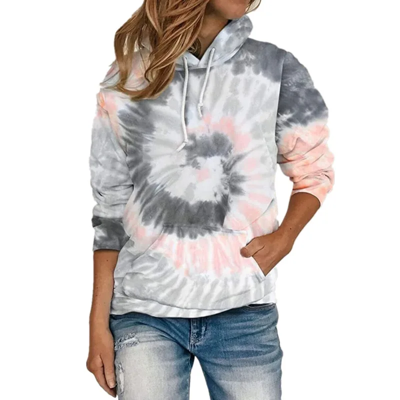 

Loose Tie-dye Hooded Sweater For Fall/winter 2021 New Women's Long-sleeved Printed Pullover Top En*