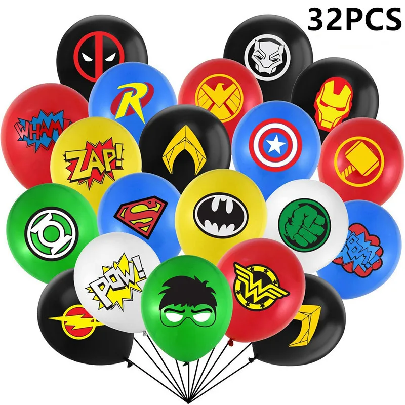 

32pcs superhero theme anniversary boy girl birthday party decoration Avengers rubber balloon set birthday party surprise gift