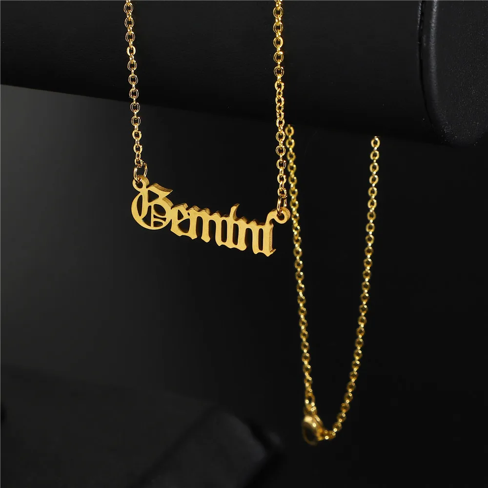

12 Zodiac Necklace Constellation Pendant Iced Out Rhinestone link Chain Stainless Steel jewelry horoscope jewelry for women