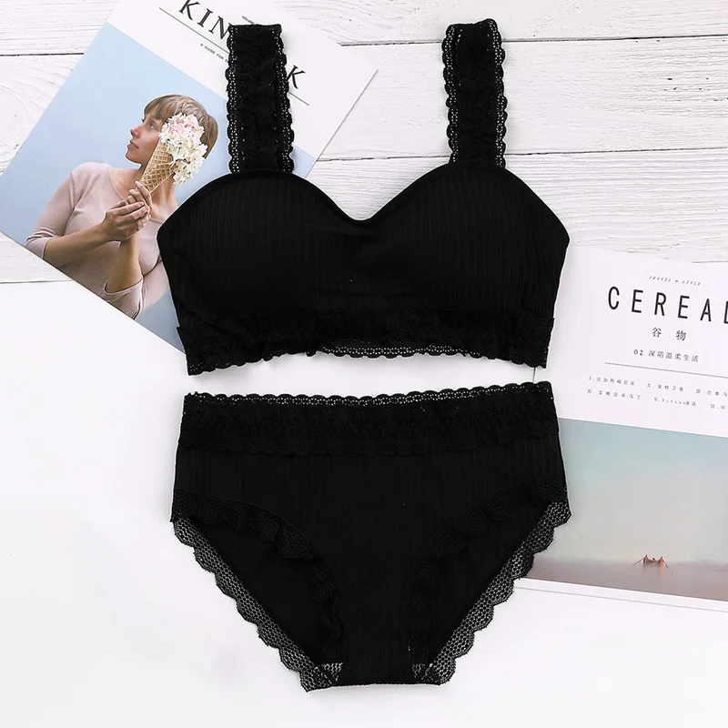 

Ladies Wire Free Thread Lace Lingerie Set Bra Briefs Set Cotton Seamless Tube Top Panties