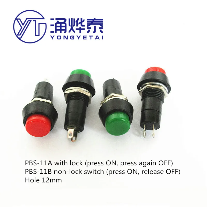 

YYT 10PCS PBS-11A PBS-11B Round self-locking click through small button switch mounting hole 12MM