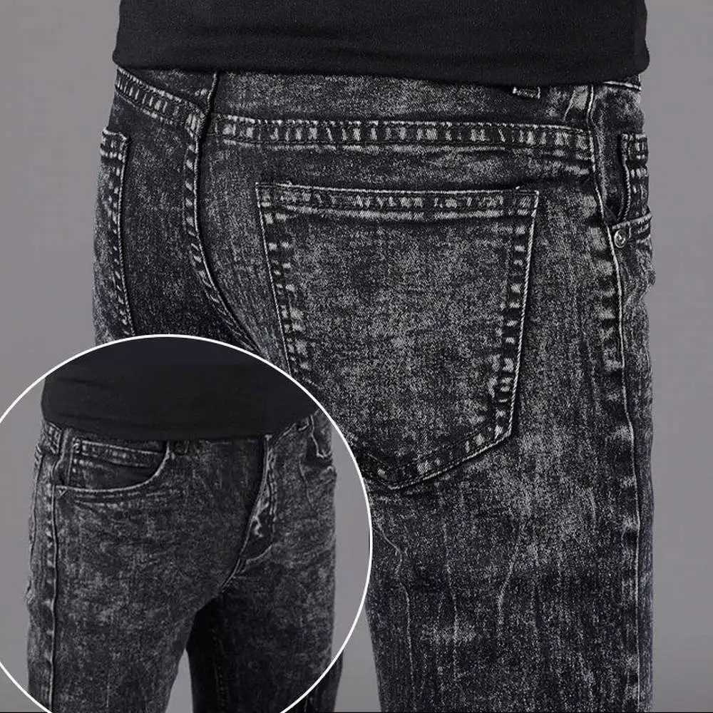 Retro Elastic Distressed Wash Men Jeans Slim Denim Skinny Pants Blue Black Grey Yong Jogger Hombre Pantalon Homme Brand Trousers