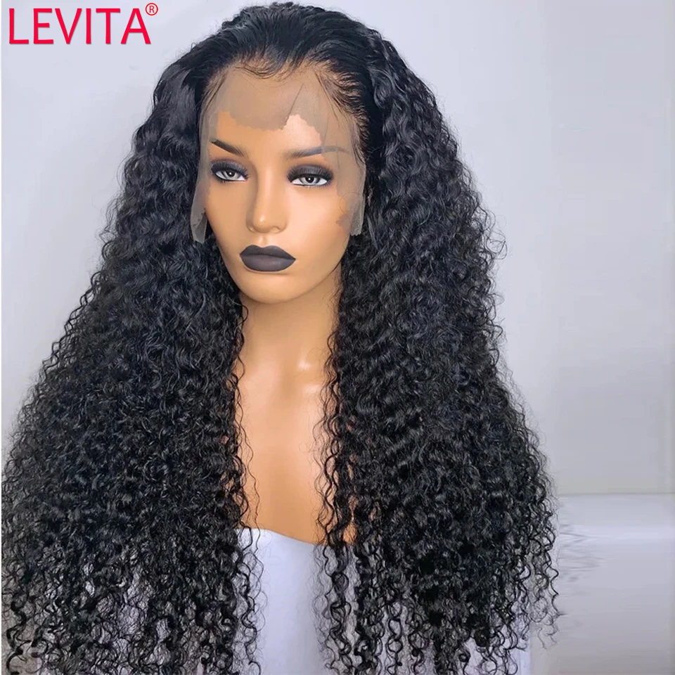 Glueless 30 Inch Kinky Curly Lace Front Human Hair Wigs For Women Brazilian Pre Plucked Curly T Part Lace Frontal Closure Wig