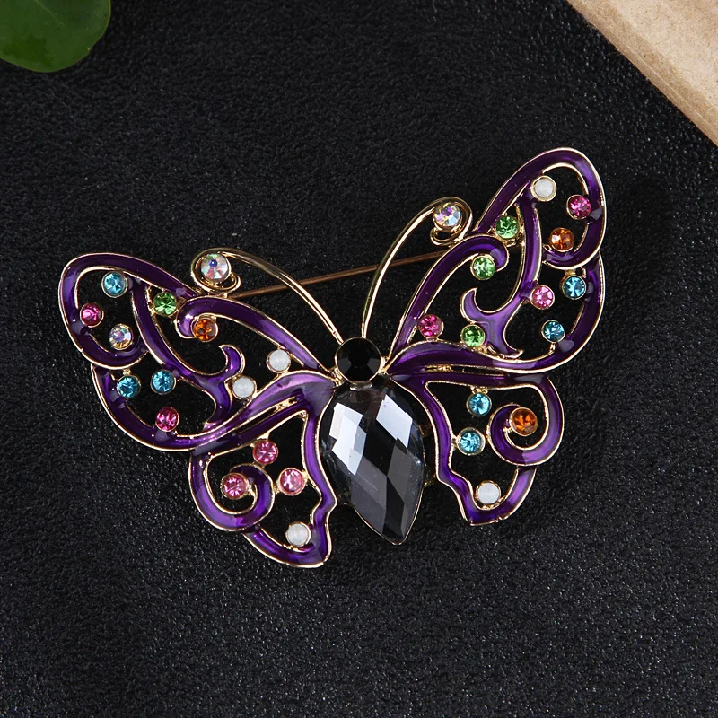 Корейская мода мультфильм фиолетовая бабочка отворот значок Кристалл