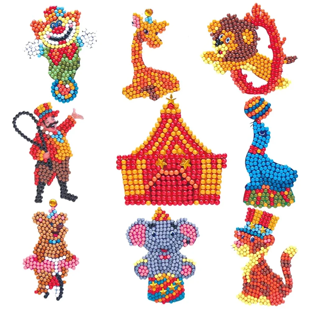 

DIY Full Drill Round Cartoon Circus Troup Diamond Painting Puzzle Stickers 5D DIY Diamond Embroidery for Children Painting