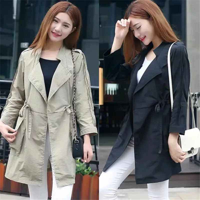 Женская ветровка на завязках Повседневная тонкая куртка средней длины большого