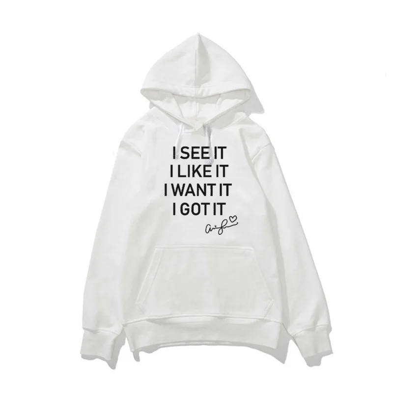 Женская толстовка с буквенным принтом с капюшоном Harajuku Seven Rings Ariana Grande Hoodies I See It I Like It I Want It I Got It