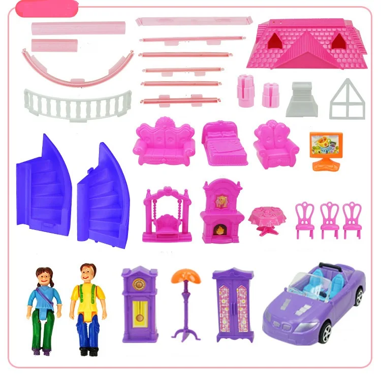 

New 3D DIY Family Doll House Dolls Accessories Toy With Miniature Furniture Garage Car DIY Doll House Toys For Children Gifts