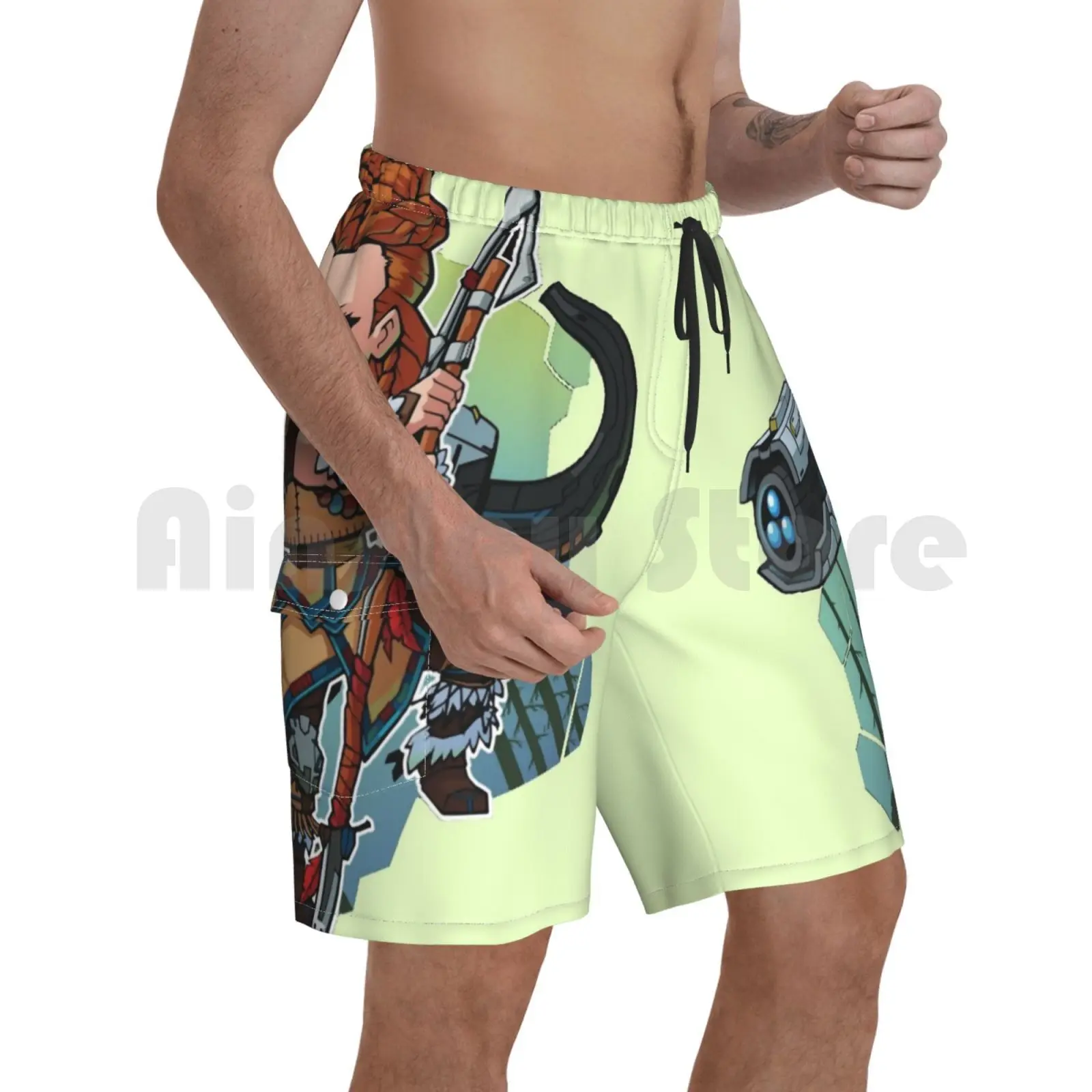 

Cute Horizon Zero Dawn Aloy Chibi Beach Shorts Men Beach Pants Swim Trunks Horizon Zero Dawn Aloy Horizon Ps4