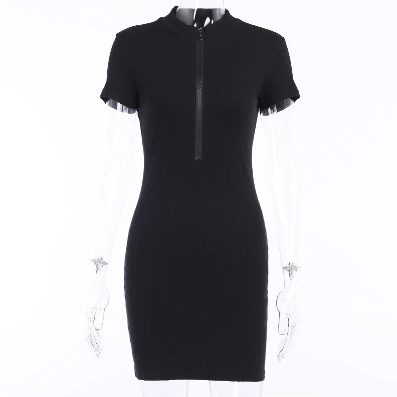 

ONENIALL Sexy Blue Dress For Women Stand Collar Short Sleeve High Waist Slim Bodycon Dresses Female New Clothing 2021 Fashion