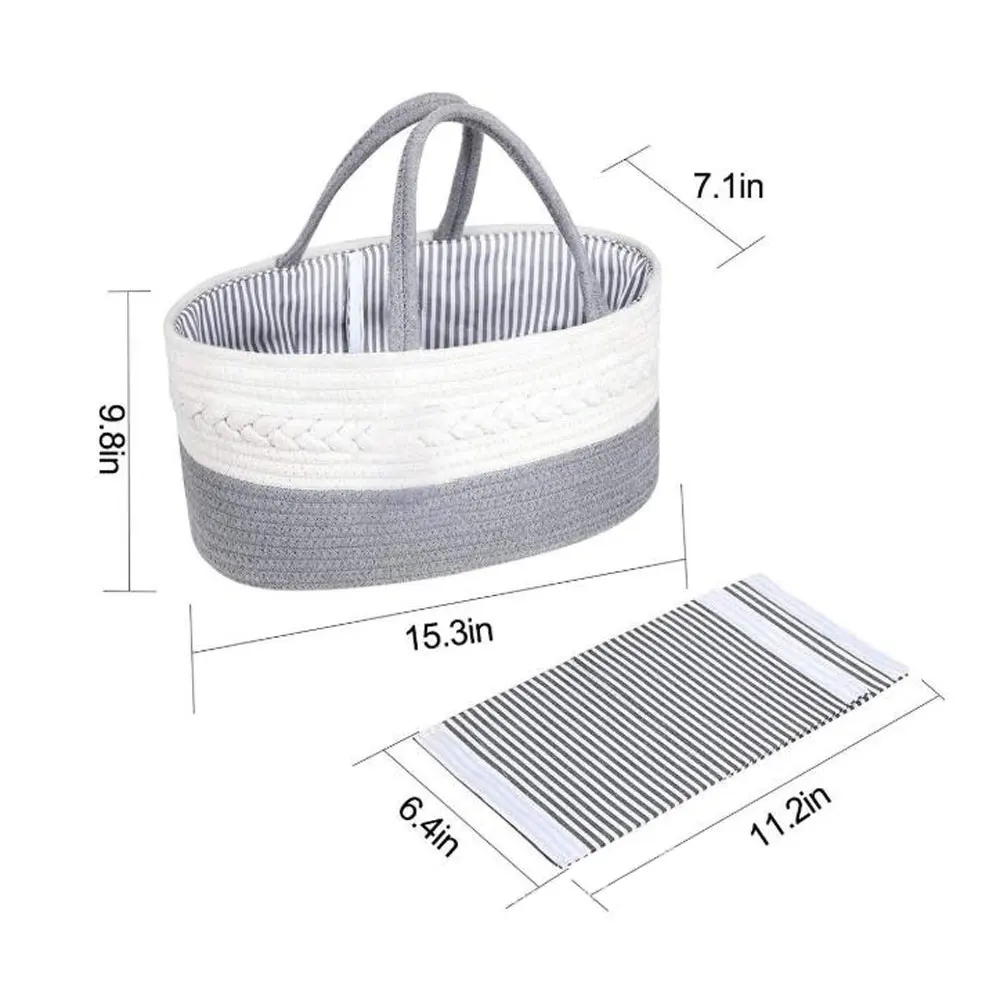 

Baby Diaper Caddy Baby Shower Towel Basket Portable Nursery Cleanable Cotton Rope Storage Bin For Kids