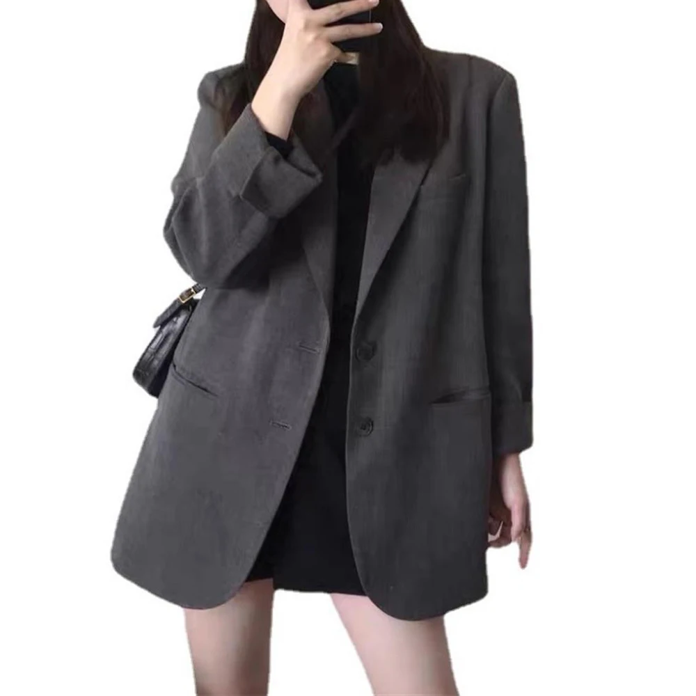 

Streetwear Womens Business Office Blazer Lapel Coat Casual Loose Outerwear Fashion Clothes Long Sleeve Solid Jacket Korean Top