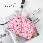 Женская сумка-косметичка в клетку FUDEAM, кожаная портативная полукруглая дорожная сумка для хранения, водонепроницаемая косметичка на молнии