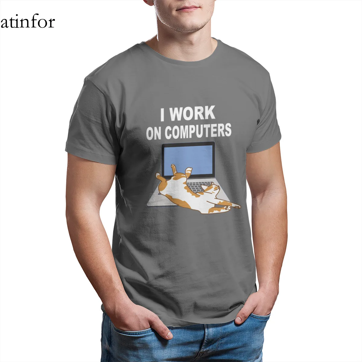 

Футболка «Я работаю на компьютерах» парные панковские милые рукава уличная одежда крутая мужская одежда 29235