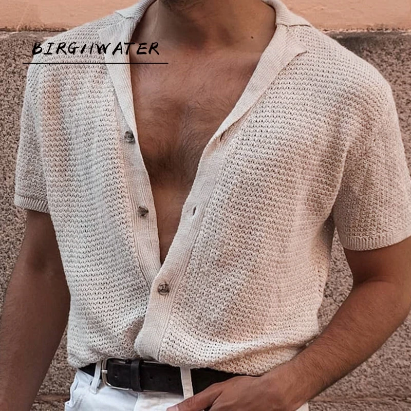 

Мужская однотонная трикотажная рубашка-поло, с коротким рукавом и V-образным вырезом