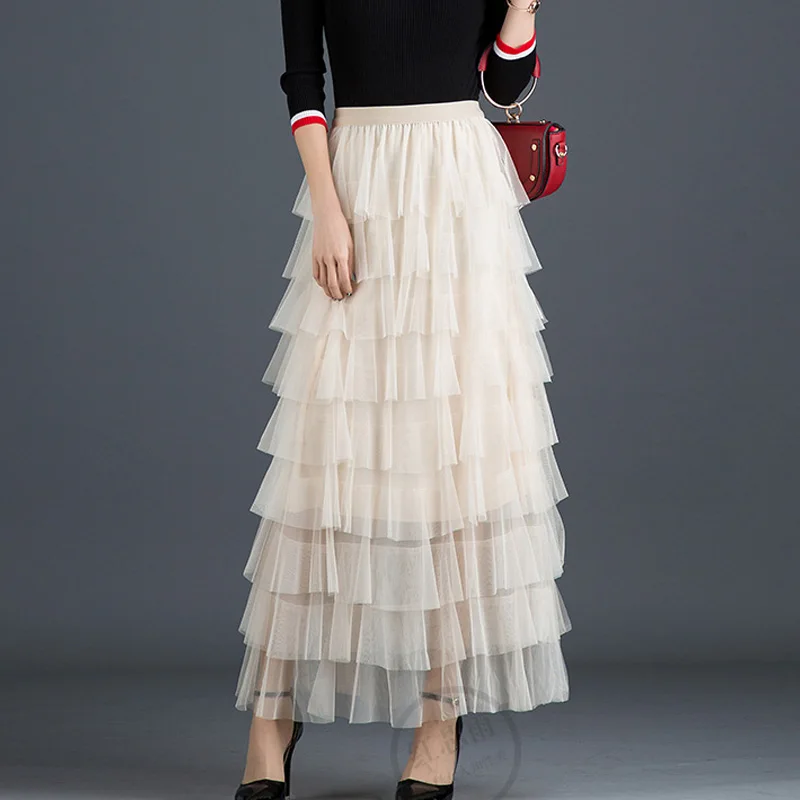 Женская многослойная Тюлевая юбка макси Cakee уличная одежда многоярусная