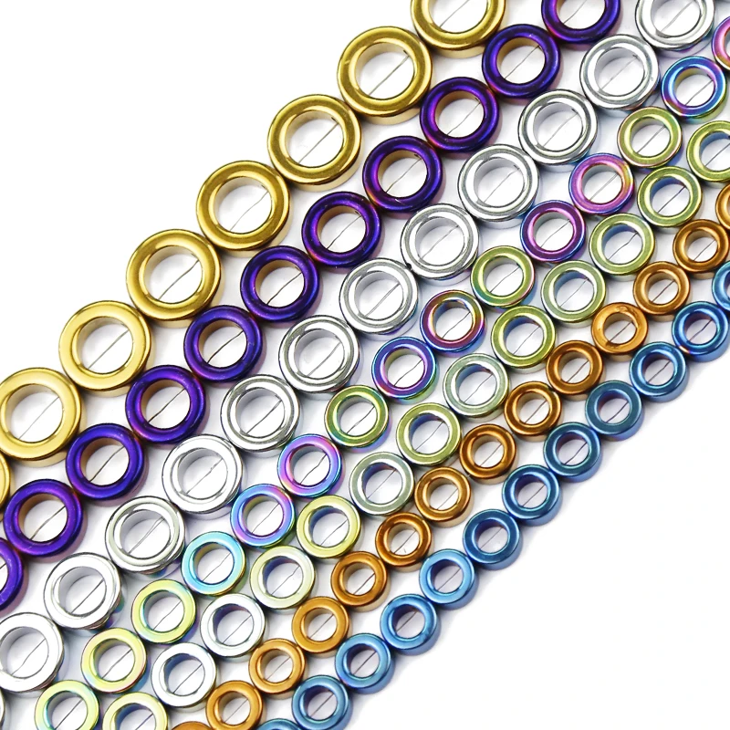 

JHNBY Blue,Gold Color,Purple,Circle Shape Hematite 8/10/12/14mm Natural Stone Spacer Loose Beads For Jewelry Making DIY Bracelet