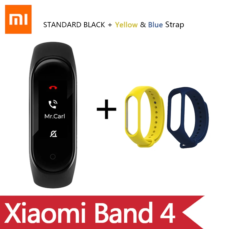 Ad Blue Yellow Strap Умный Браслет OriginalXiao mi Band 4 на английском, испанском и русском языках, 3 цвета, AMOLED экран, mi band 4, Smartband, fitness Traker - Цвет: Ad Blue Yellow Strap
